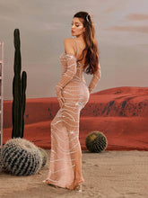 Load image into Gallery viewer, Amahl Spaghetti Rhinestone Mesh Maxi Dress