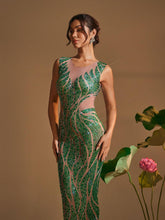 Load image into Gallery viewer, Anabia Round Neck Printed Rhinestone Maxi Dress