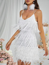 Load image into Gallery viewer, Austyn Tassel Feather Mini Dress In White