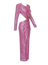Load image into Gallery viewer, Aviva Long Sleeve Cutout Sequin Maxi Dress In Pink
