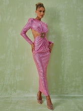 Load image into Gallery viewer, Aviva Long Sleeve Cutout Sequin Maxi Dress In Pink