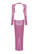 Load image into Gallery viewer, Aviva Long Sleeve Cutout Sequin Maxi Dress In Pink