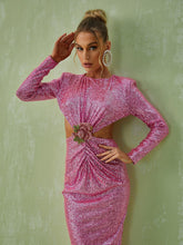 Load image into Gallery viewer, Aviva Long Sleeve Cutout Sequin Maxi Dress In Pink