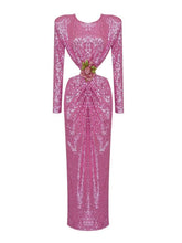 Load image into Gallery viewer, Aviva Long Sleeve Cutout Sequin Maxi Dress In Pink