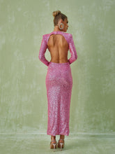 Load image into Gallery viewer, Aviva Long Sleeve Cutout Sequin Maxi Dress In Pink