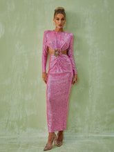 Load image into Gallery viewer, Aviva Long Sleeve Cutout Sequin Maxi Dress In Pink