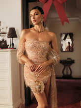 Load image into Gallery viewer, Azadeh Rhinestone Sequin Draped Mini Dress