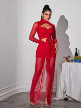 Load image into Gallery viewer, Bedelia Long Sleeve Cutout Mesh Maxi Dress