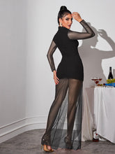 Load image into Gallery viewer, Bedelia Long Sleeve Cutout Mesh Maxi Dress In Black