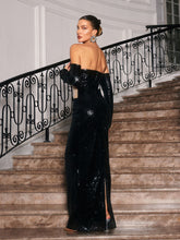 Load image into Gallery viewer, Binnie Off Shoulder Sequin Maxi Dress
