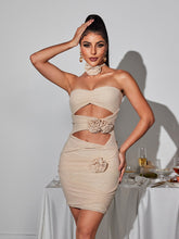 Load image into Gallery viewer, Inara Strapless Flower Cutout Mesh Dress