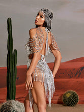 Load image into Gallery viewer, Seppe Sequin Fringe Cutout Mini Dress
