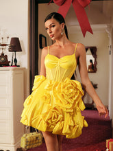 Load image into Gallery viewer, Stanski Spaghetti Flower Satin Mini Dress