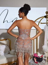 Load image into Gallery viewer, Stragaz Strapless Crystal Chain Fringe Mini Dress