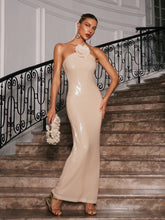 Load image into Gallery viewer, Tasso Halterneck Flower Sequin Maxi Dress
