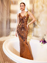 Load image into Gallery viewer, Thiago V Neck Acrylic Mesh Maxi Dress