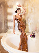 Load image into Gallery viewer, Thiago V Neck Acrylic Mesh Maxi Dress