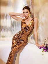 Load image into Gallery viewer, Thiago V Neck Acrylic Mesh Maxi Dress