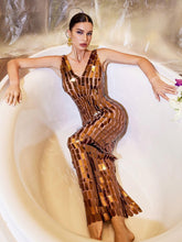 Load image into Gallery viewer, Thiago V Neck Acrylic Mesh Maxi Dress