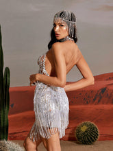 Load image into Gallery viewer, Tobin Sequin Fringe Metallic Dress In Silver