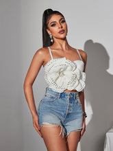Load image into Gallery viewer, Trevion Spaghetti Flower Rhinestone Top