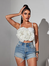Load image into Gallery viewer, Trevion Spaghetti Flower Rhinestone Top
