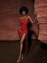 Load image into Gallery viewer, Verona Embellished Diamond Chain Dress In Red