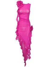 Load image into Gallery viewer, Norine Mesh Flower Midi Dress In Hot Pink
