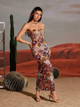 Load image into Gallery viewer, Saige Strapless Flower Embroidered Sequin Dress
