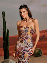 Load image into Gallery viewer, Saige Strapless Flower Embroidered Sequin Dress

