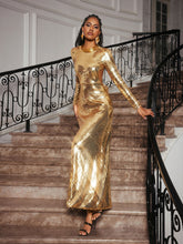 Load image into Gallery viewer, Aadya Long Sleeve Bow Sequin Maxi Dress
