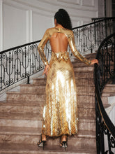 Load image into Gallery viewer, Aadya Long Sleeve Bow Sequin Maxi Dress
