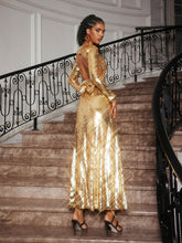Load image into Gallery viewer, Aadya Long Sleeve Bow Sequin Maxi Dress
