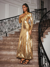 Load image into Gallery viewer, Aadya Long Sleeve Bow Sequin Maxi Dress
