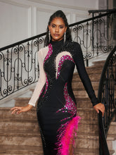 Load image into Gallery viewer, Aakifah Rhinestone Feather Bandage Midi Dress
