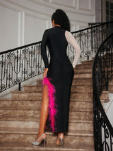 Load image into Gallery viewer, Aakifah Rhinestone Feather Bandage Midi Dress
