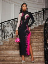 Load image into Gallery viewer, Aakifah Rhinestone Feather Bandage Midi Dress
