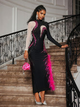 Load image into Gallery viewer, Aakifah Rhinestone Feather Bandage Midi Dress
