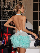 Load image into Gallery viewer, Abelia Halterneck Sequin Feather Mini Dress
