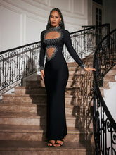 Load image into Gallery viewer, Abena High Neck Rhinestone Bandage Maxi Dress
