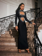 Load image into Gallery viewer, Abena High Neck Rhinestone Bandage Maxi Dress
