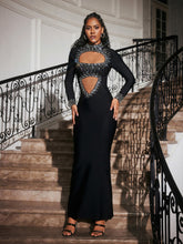 Load image into Gallery viewer, Abena High Neck Rhinestone Bandage Maxi Dress
