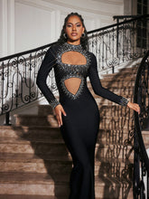 Load image into Gallery viewer, Abena High Neck Rhinestone Bandage Maxi Dress
