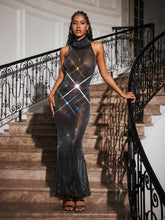 Load image into Gallery viewer, Abetzi Sleeveless Rhinestone Mesh Maxi Dress
