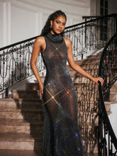 Load image into Gallery viewer, Abetzi Sleeveless Rhinestone Mesh Maxi Dress
