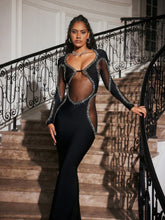 Load image into Gallery viewer, Abeytu Long Sleeve Crystal Bandage Maxi Dress
