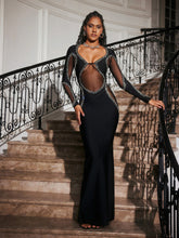 Load image into Gallery viewer, Abeytu Long Sleeve Crystal Bandage Maxi Dress

