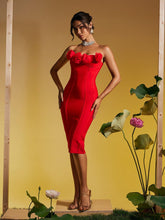 Load image into Gallery viewer, Adlai Strapless Flower Bandage Midi Dress
