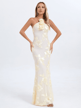 Load image into Gallery viewer, Aedin Halterneck Flower Maxi Dress
