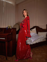 Load image into Gallery viewer, Ailana Flared Sleeves Cutout Sequin Maxi Dress
